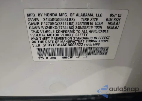 2016 Acura Mdx Technology Acurawatch Plus Packages/Technology Package from USA, damaged, VIN 5FRYD3H46GB005522